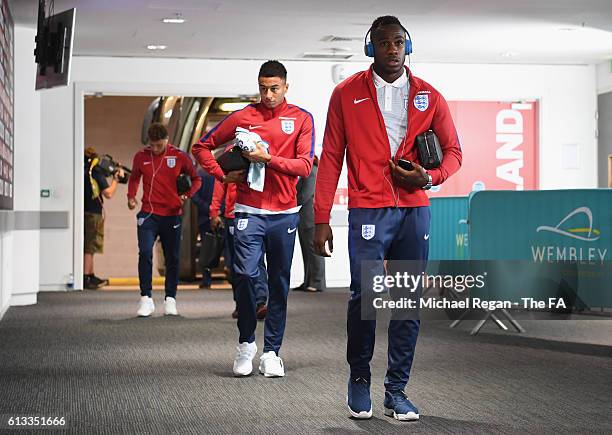 Michail Antonio of England arrives prior to the FIFA 2018 World Cup Qualifier Group F match between England and Malta at Wembley Stadium on October...