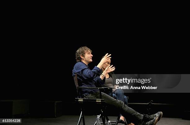 Writer and director Joshua Michael Stern and news correspondent Linsey Davis speak onstage during The New Yorker Festival 2016 at an exclusive...