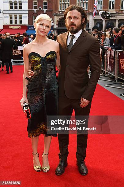 Michelle Williams and Casey Affleck attend the 'Manchester By The Sea' International Premiere screening during the 60th BFI London Film Festival at...