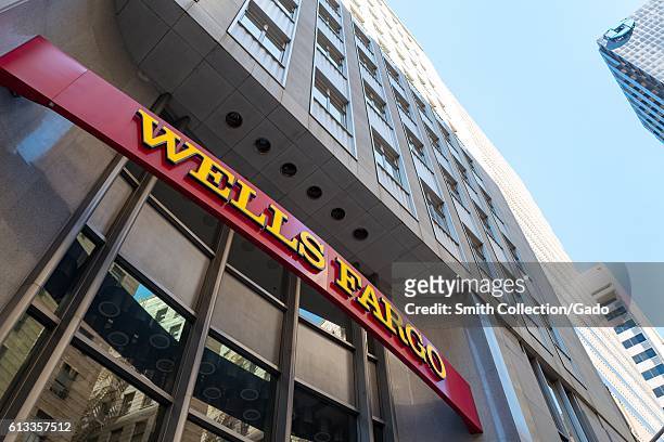 Signage with logo at headquarters of Wells Fargo Capital Finance, the commercial banking division of Wells Fargo Bank, in the Financial District...