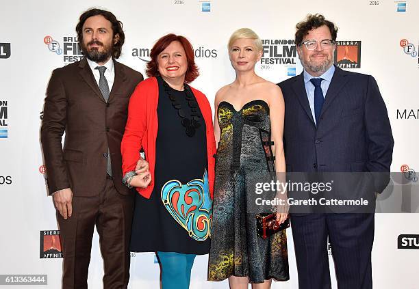 Actor Casey Affleck, festival director Claire Stewart, actress Michelle Williams and director Kenneth Lonergan attend the 'Manchester By The Sea'...