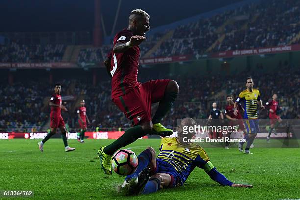 Ricardo Quaresma of Portugal competes for the ball with Ildefons Lima of Andorra during the FIFA 2018 World Cup Qualifier between Portugal and...