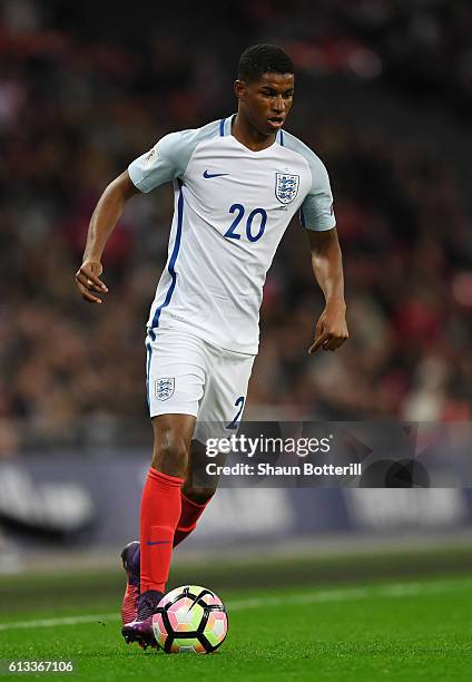 Marcus Rashford of England controls the ball during the FIFA 2018 World Cup Qualifier Group F match between England and Malta at Wembley Stadium on...