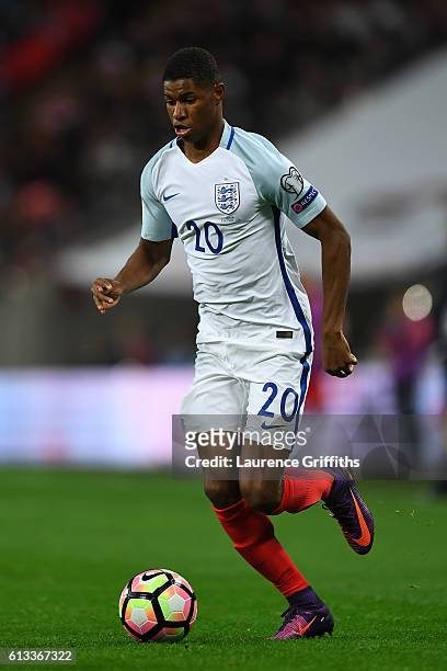 Marcus Rashford of England in action during the FIFA 2018 World Cup Qualifier Group F match between England and Malta at Wembley Stadium on October...