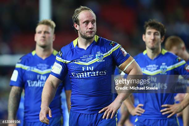 Chris Hill the captain of Warrington looks dejected after his sides 6-12 defeat during the First Utility Super League Final between Warrington Wolves...