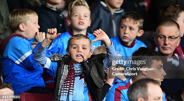 Young Scunthorpe United fan during the Sky Bet League One match between Scunthorpe United and Northampton Town at Glanford Park on October 8, 2016 in...