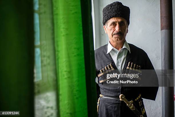 Portrait of a man in the traditional clothes, Chokha and Papakha, at Gil village, Qusar district, Azerbaijan, on 6 October 2016.