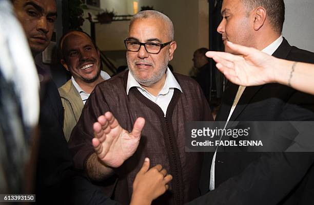 Moroccan Prime Minister and Secretary General of the ruling Islamist Justice and Development Party , Abdelilah Benkirane thanks his supporters...