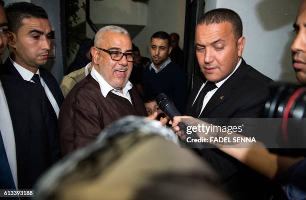 Moroccan Prime Minister and Secretary General of the ruling Islamist Justice and Development Party , Abdelilah Benkirane speaks to media and...