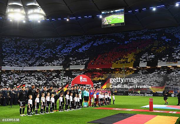 Fans of Germany make a choreograpy during the FIFA 2018 World Cup Qualifying match between Germany and Czech Republic at Volksparkstadion on October...