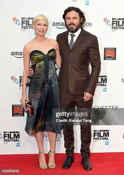 Michelle Williams and Casey Affleck attend the 'Manchester By The Sea' International Premiere screening during the 60th BFI London Film Festival at...