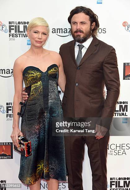 Michelle Williams and Casey Affleck attend the 'Manchester By The Sea' International Premiere screening during the 60th BFI London Film Festival at...