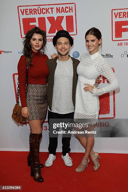 Ruby O. Fee, Jascha Rust and Lisa Tomaschewsky attend 'Verrueckt nach Fixi' premiere on October 8, 2016 in Sulzbach, Germany.