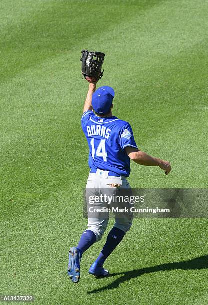 Billy Burns of the Kansas City Royals catches a baseball during the game against the Detroit Tigers at Comerica Park on September 25, 2016 in...