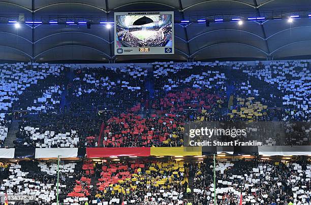 Fans of Germany make a choreograpy during the FIFA 2018 World Cup Qualifying match between Germany and Czech Republic at Volksparkstadion on October...
