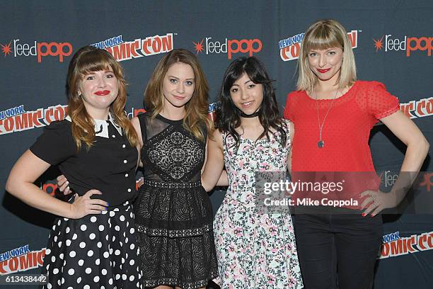 Natalie Palamides, Amanda Leighton, Kristen Li, and Haley Mancini attend the Powerpuff Girls press room on October 8, 2016 in New York City.