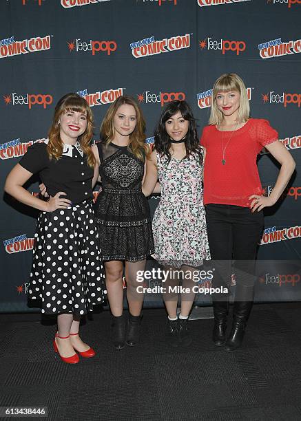 Natalie Palamides, Amanda Leighton, Kristen Li, and Haley Mancini attend the Powerpuff Girls press room on October 8, 2016 in New York City.