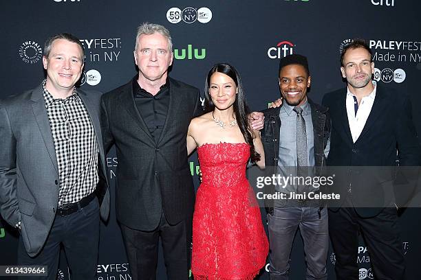 Creator/Executive Producer Rob Doherty, Actors Aidan Quinn, Lucy Liu, Jon Michael Hill and Jonny Lee Miller attend a screening of "Elementary" during...