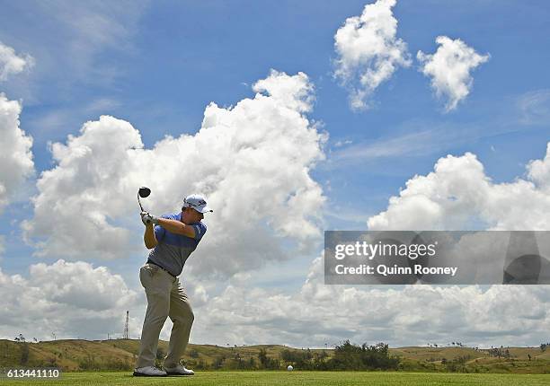 Matthew Giles of Australia tees off during day four of the 2016 Fiji International at Natadola Bay Golf Course on October 9, 2016 in Natadola, Fiji.