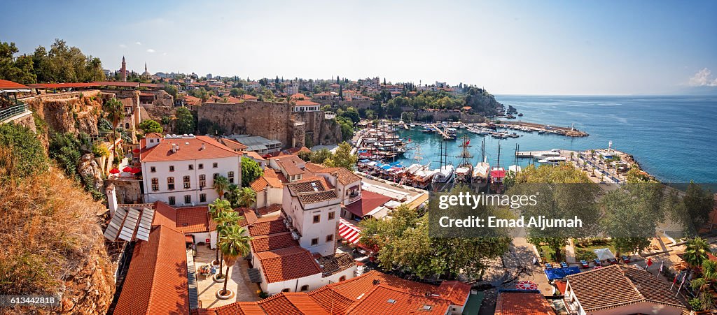 Panoramic view the old harbor in the old town (Kaleici) of Antalya, Turkey