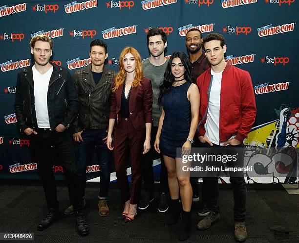 Dominic Sherwood, Harry Shum Jr., Katherine McNamara,Matthew Daddario, Emeraude Toubia, Isaiah Mustafa and Alberto Rosende attend Shadowhunters press...