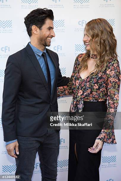 Actor Raza Jaffrey and actress Stana Katic arrive at the premiere of "The Rendevouz" at the 39th Mill Valley Film Festival at Cinearts @ Sequoia on...