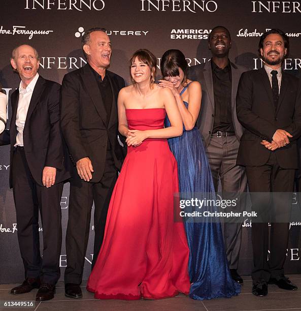 Ron Howard, Tom Hanks, Felicity Jones, Ana Ularu, Omar Sy and Irrfhan Khan attend the INFERNO World Premiere Red Carpet at the Opera di Firenze on...