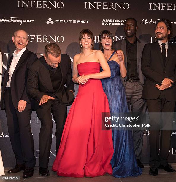 Ron Howard, Tom Hanks, Felicity Jones, Ana Ularu, Omar Sy and Irrfhan Khan attend the INFERNO World Premiere Red Carpet at the Opera di Firenze on...