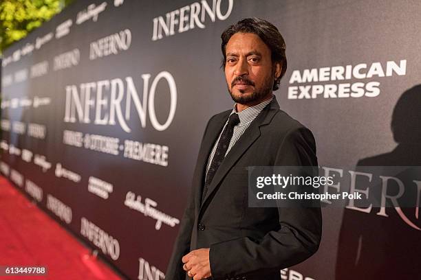 Indian actor Irrfan Khan attends the INFERNO World Premiere Red Carpet at the Opera di Firenze in Florence, Italy, 8th October 2016.