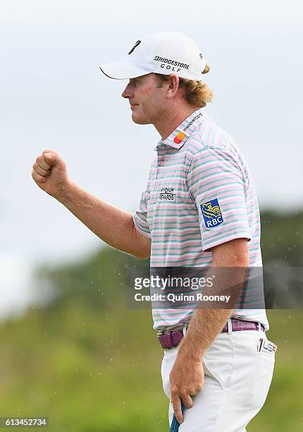 Brandt Snedeker of the USA celebrate winning on day four of the 2016 Fiji International at Natadola Bay Golf Course on October 9, 2016 in Natadola,...