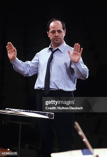 French composer, conductor and pianist Pierre Boulez conducts a rehearsal.