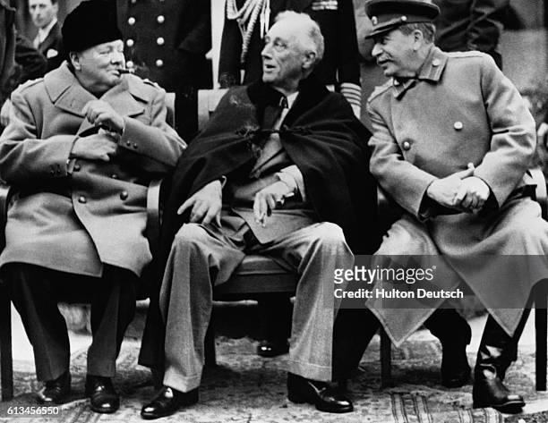National leaders meet at the Yalta Conference in February 1945, from left to right: English Prime Minister Winston Churchill, U.S. President Franklin...