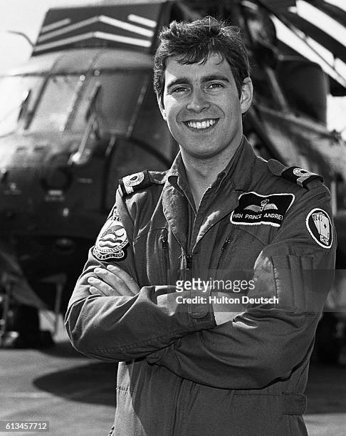 Prince Andrew the Duke of York on board HMS Invincible during the Falklands War, in which he served as a helicopter pilot.