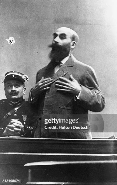 Henri Desire Landru, a Frenchman who murdered ten women and a boy, in the witness box. He was executed in 1922 for his crimes.
