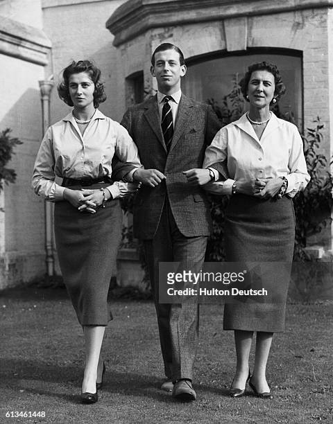 Prince Edward, the Duke of Kent, arm-in-arm with his sister Princess Alexandra and his mother Marina, Duchess of Kent and Princess of Greece, in the...