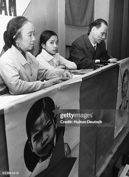 Vo Thi Lien, a 13-year-old survivor of the My Lai massacre which took place during the Vietnam War, attends a press conference in London upon the...