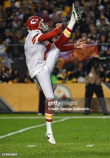 Punter Dustin Colquitt of the Kansas City Chiefs punts during a game against the Pittsburgh Steelers at Heinz Field on October 2, 2016 in Pittsburgh,...