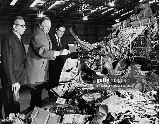 Members of the court of inquiry into the Staines Trident accident which opened in November 20th visiting the Royal Aircraft Establishment at...