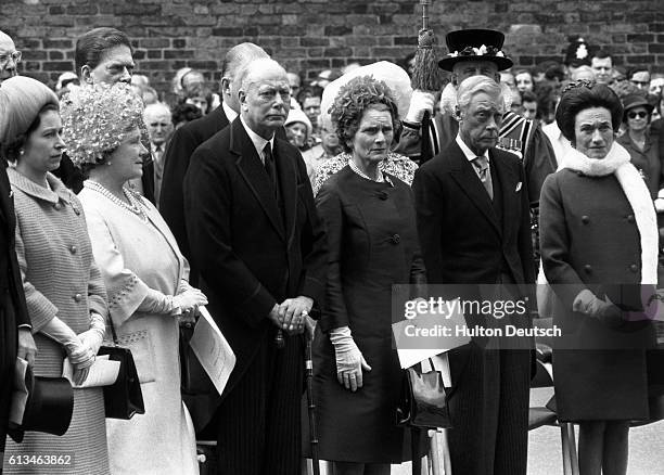 Queen Elizabeth II of England attends a public ceremony at Marlborough House, London, at which she unveils a plaque commemorating the centenary of...
