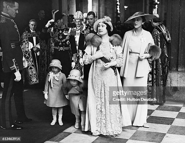 The Duke and Duchess of York, their daughters Princess Elizabeth and Princess Margaret, and the Duke and Duchess of Kent at a Jubilee Service at St...
