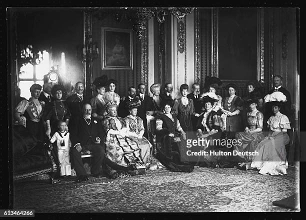 King Edward VII and Queen Alexandra of England with their extended family at Windsor, including: Louise, Duchess of Fife; Prince Arthur, Duke of...