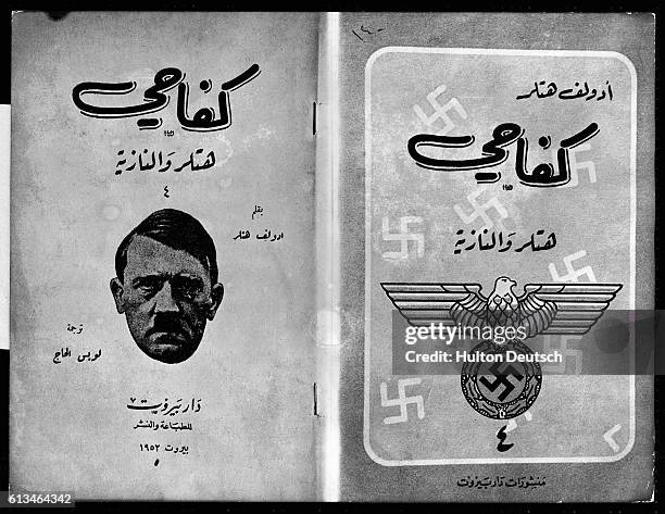 This copy of an Arabic edition of Hitler's Mein Kampf was found on an Egyptian solder after being captured by Israeli forces during the second...