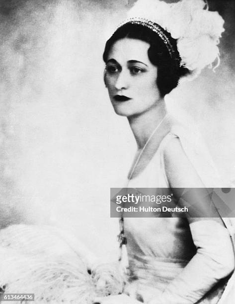 Portrait of Wallis Simpson taken in the gown she wore when presented at court in the 1920s.