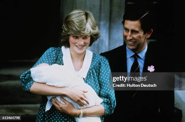 The Prince and Princess of Wales leave St. Mary's Hospital in London with their newborn son Prince William.