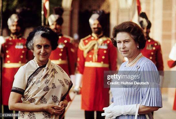 Queen Elizabeth II of England and Mrs Indira Gandhi at Rashtrapati Bhavan in India during the Queen's Commonwealth Tour.