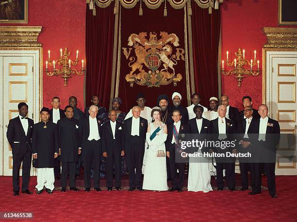 The Queen with the Commonwealth Prime Ministers and other delegates at St. James' Palace.