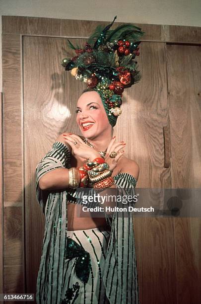 Singer and actress, Carmen Miranda, c 1955