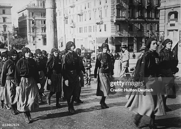Original caption: Fascisti Women March.