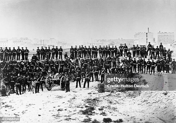 Prussian soldiers with cannons at the Fort D'Aubervilliers during the Franco-Prussian War.