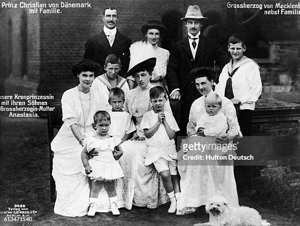 The Grand Duke Frederick-Franz IV of Mecklenburg-Schwerin with his immediate family. Shown are: Back row Crown Prince Christian of Denmark ; Duchess...